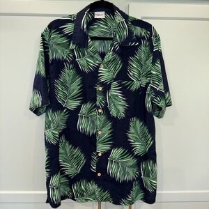 Rainforest Cafe Mens Hawaiian Souvenir Shirt XL Palms Blue Green Cotton Linen